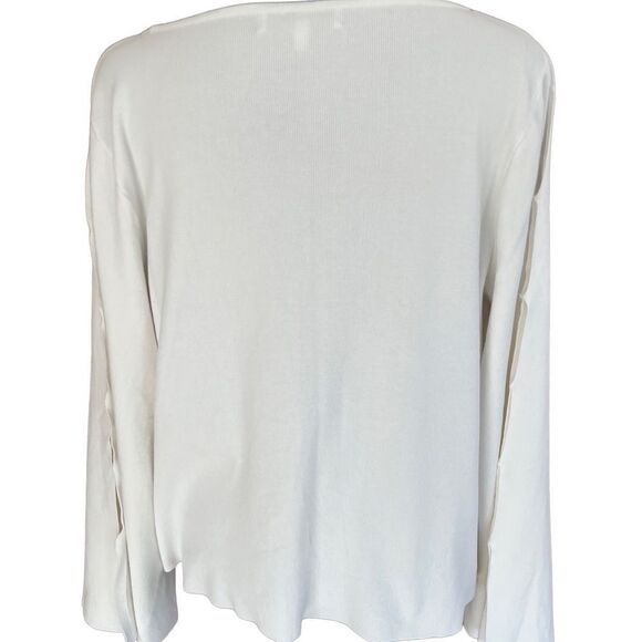 Milly white ribbed boxy style crew sweater with bell sleeves w/ cut outs size L - Picture 3 of 8